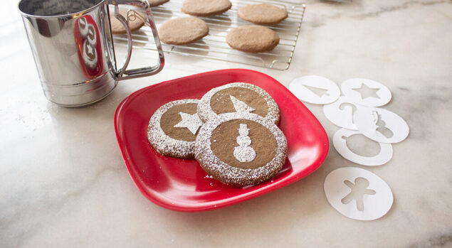 Gingerbread cookies decorated with downloadable stencils